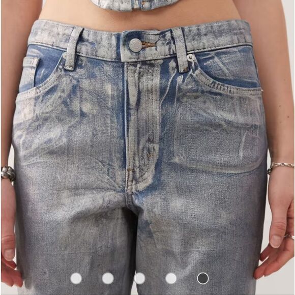 American Eagle Outfitters Shimmering Silver Flare Jeans - Picture 3 of 14